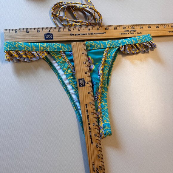 Unbranded Bikini Swimsuit Turquoise Green Print Large Boho - Picture 4 of 5